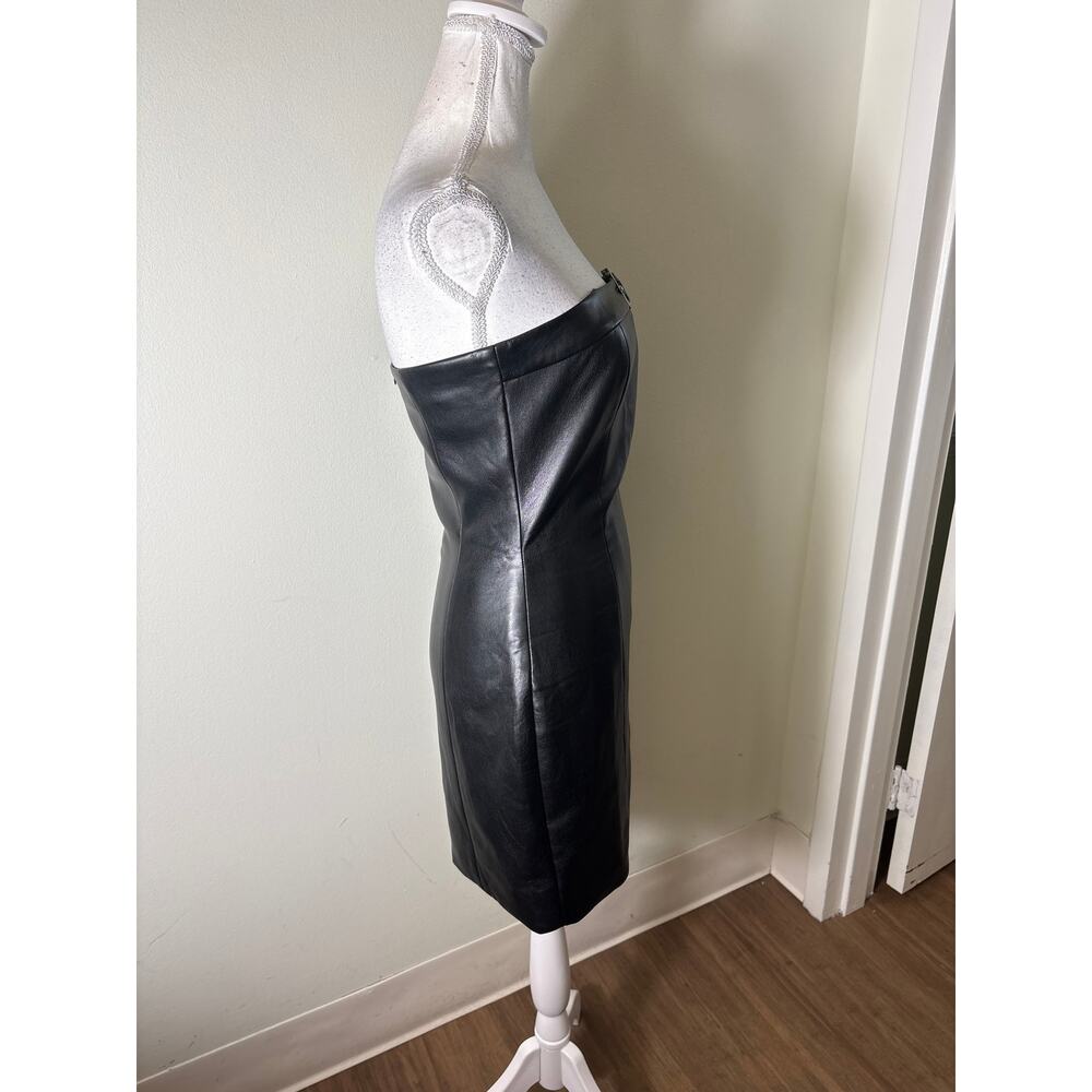 Amanda Uprichard Black Faux Leather Buckle Mini Dress Sz S - Picture 3 of 5